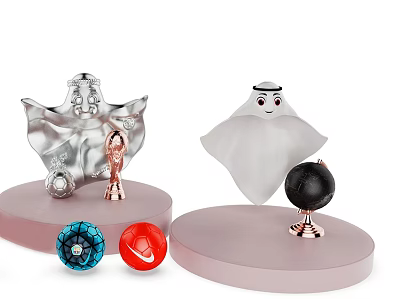 Decorative Ornament Set With Silver White Hooded Figures Colorful Spheres And Pink Bases 3d model