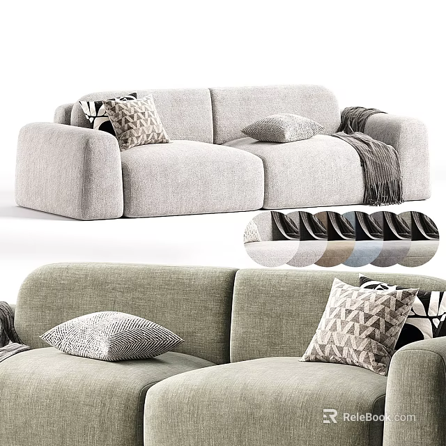Comfortable Two seater Sofa with Stylish Pillows Throw Blanket and Color Options 3d model 