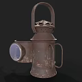 Vintage Kerosene Lantern With Rustic Design Metal Handle Open Side Door And Exposed Wick