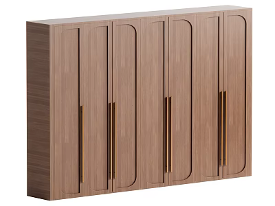 Elegant Modern Wooden Wardrobe With Curved Doors And Golden Handles Design 3d model