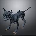 Blue Mythical Canine Creature With Black Patterns Horns Sharp Fangs And Claws 3D Fantasy Model