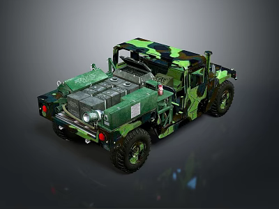 Military Off Road Vehicle with Camouflage Paint Open Top and Large Tires 3d model