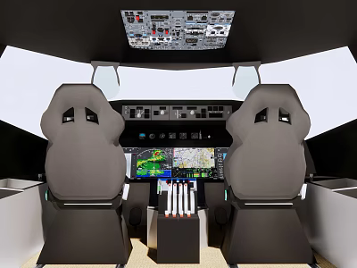 Advanced Commercial Cockpit Equipment with Control Panel Dashboard and Display Screens 3d model