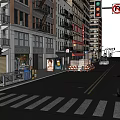 Vibrant Commercial Street With Multistory Buildings Pedestrians Cars And Traffic Lights