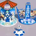 Genshin Impact Theme Exhibition Booth Design With Blue White Decor And Character Stands