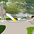 Modern Garden Landscape with Curved Pathways Green Lawns Playground Slide and Trees