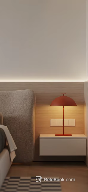 Modern Open Living Dining Room With Wooden Walls Sofa Dining Table And Red Pendant Light 3d model 