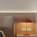 Modern Open Living Dining Room With Wooden Walls Sofa Dining Table And Red Pendant Light