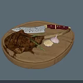 Tender Grilled Steak with Rosemary and Garlic on Wooden Cutting Board