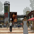 Charming European Style Commercial Street With People Walking Trees And Flower Planter