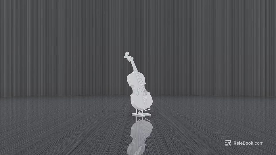 White Cello Sculpture on Gray Floor with Striped Background and Reflection 3d model 