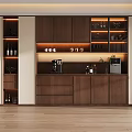 Modern Brown And Beige Wine Cabinet With Multiple Shelves LED Lighting And Integrated Coffee Machine