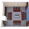 People's Court Formal Interior With Trial Tables Chairs And Large Windows