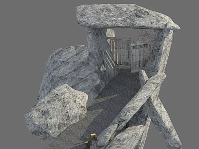 Rural Landscape With Natural Stone Archway Stone Walls And Wooden Railings 3d model