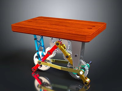 Wooden Tabletop Mechanical Structure With Colorful Gears And Metal Support 3d model