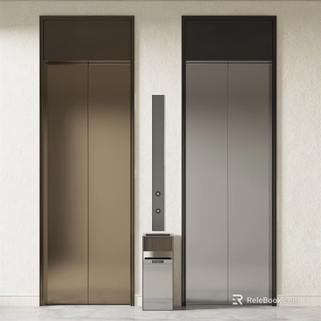 Modern Metallic Elevator Doors With Control Panel And Light Colored Walls 3d model 