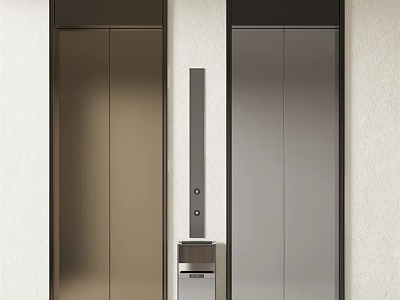 Modern Metallic Elevator Doors With Control Panel And Light Colored Walls 3d model