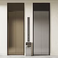 Modern Metallic Elevator Doors With Control Panel And Light Colored Walls 3d model