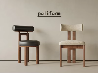 Poliform Dining Chairs With Black Leather And Beige Fabric Seats And Wooden Legs 3d model