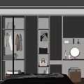 Modern Grey Wardrobe Design With Glass Doors And Dressing Table Mirror