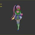 Anime Girl With Long Purple Hair And Blue Uniform Holding Small Blue Creature