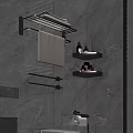 Modern Bathroom Accessories on Marble Wall with Towel Racks and Shelves Holding Toiletries