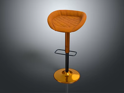 Modern Orange Quilted Bar Stool With Upholstered Seat And Golden Base 3d model