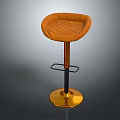 Modern Orange Quilted Bar Stool With Upholstered Seat And Golden Base