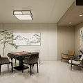Hotel Mahjong Room Interior Layout With Gaming Tables Chairs And Green Plants