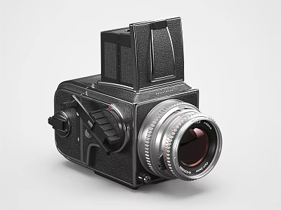 Vintage Digital Camera With Classic Black Body And Large Lens Design 3d model