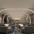 Modern Hotel Lobby Interior With Glass Partitions Chandelier And Geometric Marble Flooring