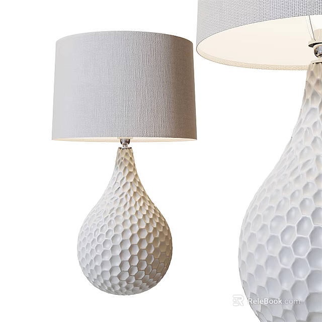 Modern White Table Lamp With Honeycomb Texture Ceramic Base And Gray Lampshade 3d model 