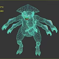 Colorful Multi Armed Fantasy Game Movie Character With Umbrella Shaped Head And Striped Limbs