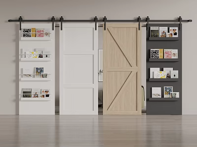 Stylish Barn Door With Sliding Track And Shelves 3d model
