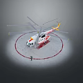 White And Red Rescue Helicopter With Rotors On Marked Helipad And Ground Personnel