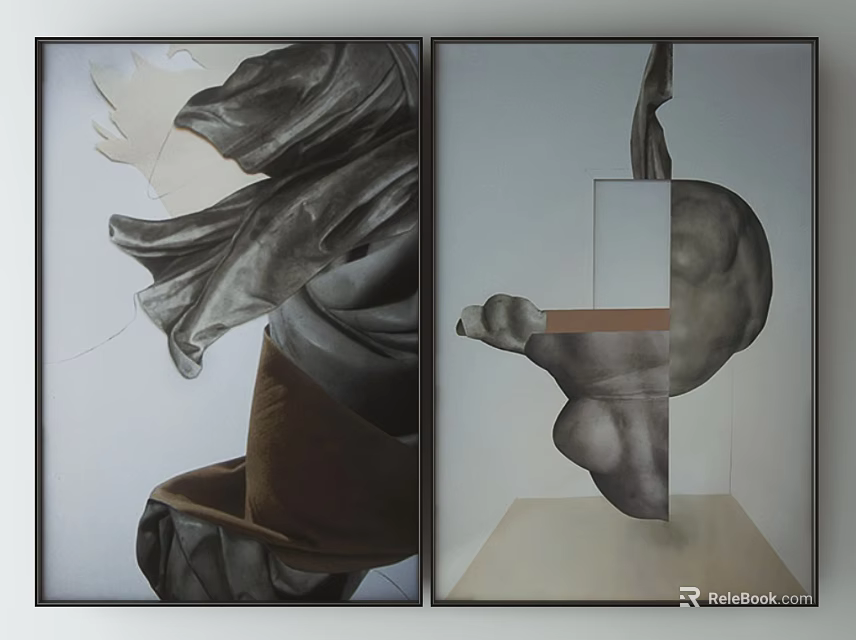 Modern Abstract Art Paintings With Flowing Fabric And Sculptural Shapes 3d model 