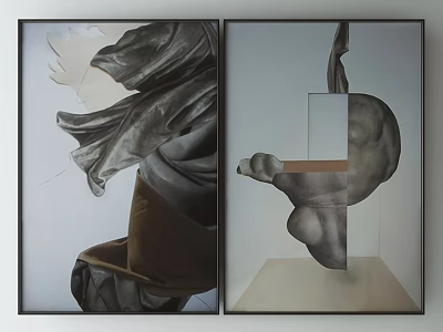 Modern Abstract Art Paintings With Flowing Fabric And Sculptural Shapes 3d model
