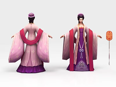 Ancient Chinese Game Movie Character In Elegant Pink Purple Robe With Hair Ornament Red Lantern 3d model