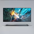 4K UHD Television Displaying Colorful Cave Landscape with Soundbar on White Shelf