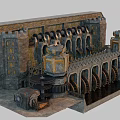 Ancient Medieval Watermill Structure With Stone Arches Towers Gear And Water Flow