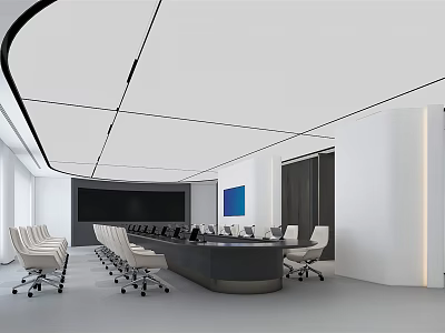 Modern Conference Room Interior With Large Table Ergonomic Chairs And Projector Screen 3d model