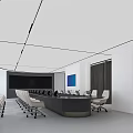 Modern Conference Room Interior With Large Table Ergonomic Chairs And Projector Screen