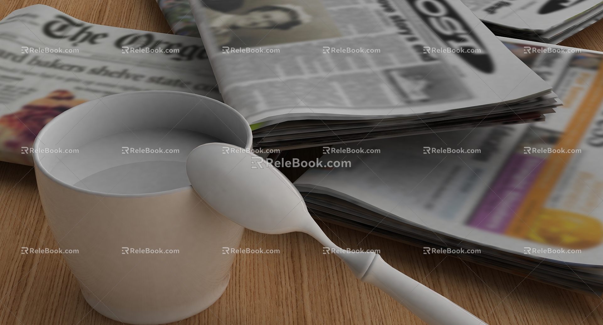 Milk Scene Magazine Newspaper Spoon Cup 3d model