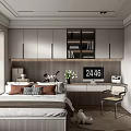 Modern Tatami Bedroom Interior with Built-in Cabinetry Desk Lighting and Decorative Art