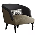 Modern Accent Chair with Black and Beige Upholstery and Checkered Pillow
