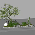 Decorative Plant Arrangement With Tree Small Plants Stones And Pebbles In Rectangular Container 3d model
