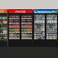 Retail Display Refrigerators Stocked with Various Beverage Brands In Convenience Store