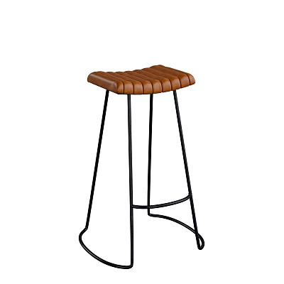 Modern Brown Leather Bar Stool With Black Metal Legs And Ribbed Seat Design 3d model