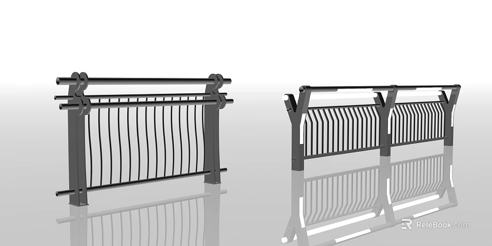 Metal Fence With Curved And Vertical Bar Designs For Outdoor Decoration 3d model 
