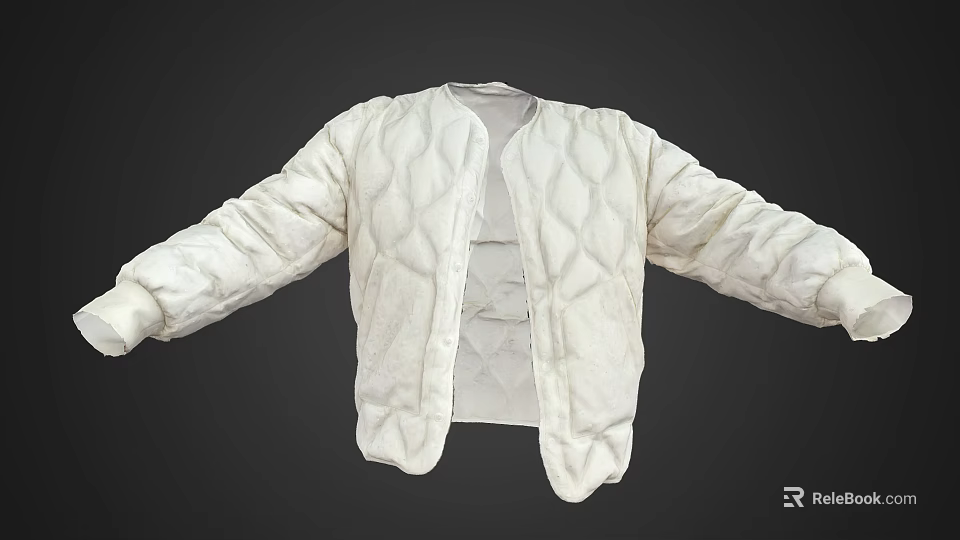 White Quilted Jacket With Open Front And Quilted Pattern Design 3d model 